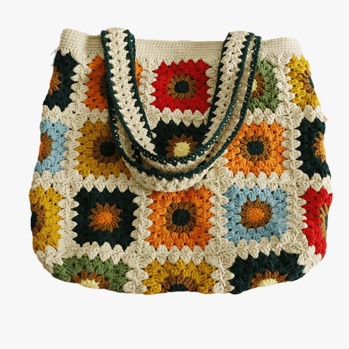 Karierte Umhängetasche, süße bunte Häkelhandtasche für Damen