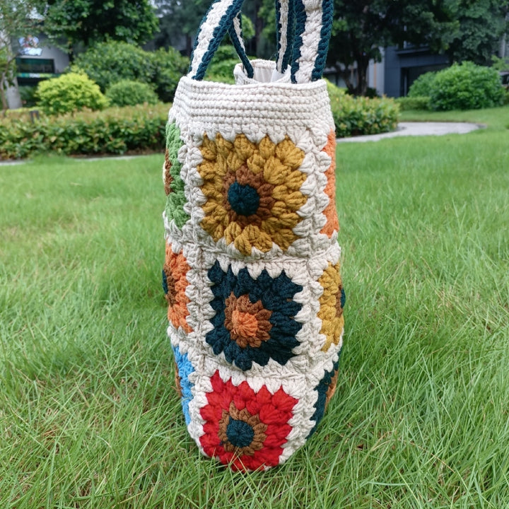 Karierte Umhängetasche, süße bunte Häkelhandtasche für Damen
