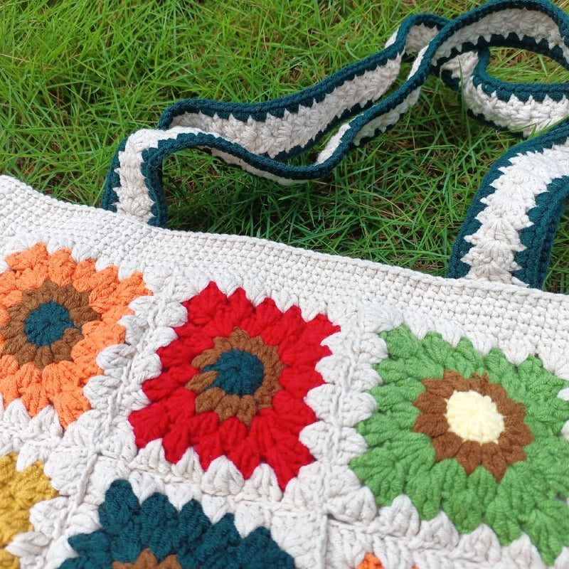 Karierte Umhängetasche, süße bunte Häkelhandtasche für Damen