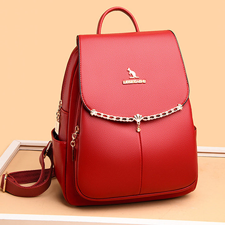 Lederrucksack für Damen, kurze Reise, einfacher, einfarbiger Tagesrucksack