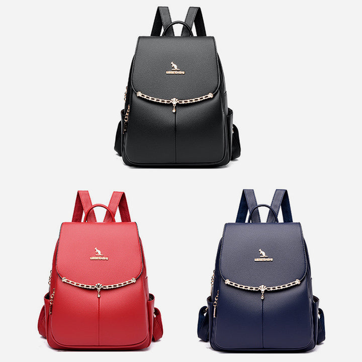 Lederrucksack für Damen, kurze Reise, einfacher, einfarbiger Tagesrucksack