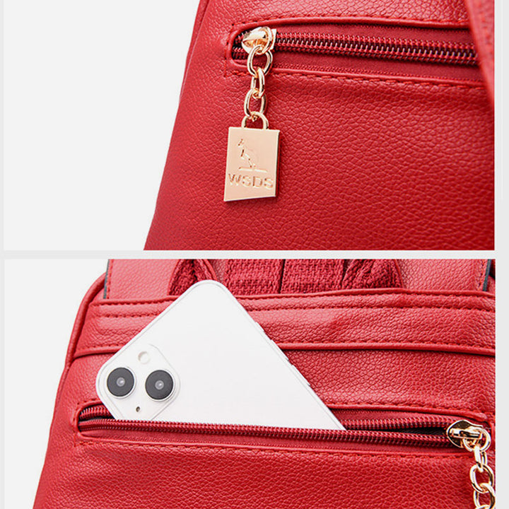 Lederrucksack für Damen, kurze Reise, einfacher, einfarbiger Tagesrucksack