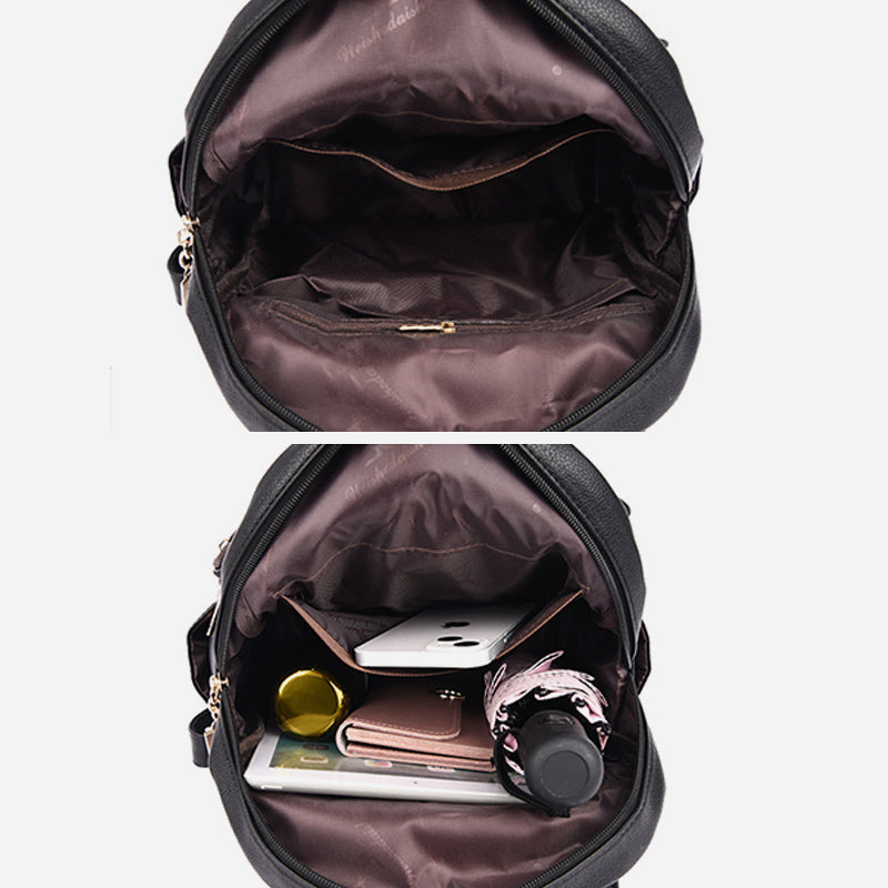 Lederrucksack für Damen, kurze Reise, einfacher, einfarbiger Tagesrucksack