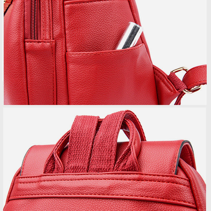 Lederrucksack für Damen, kurze Reise, einfacher, einfarbiger Tagesrucksack