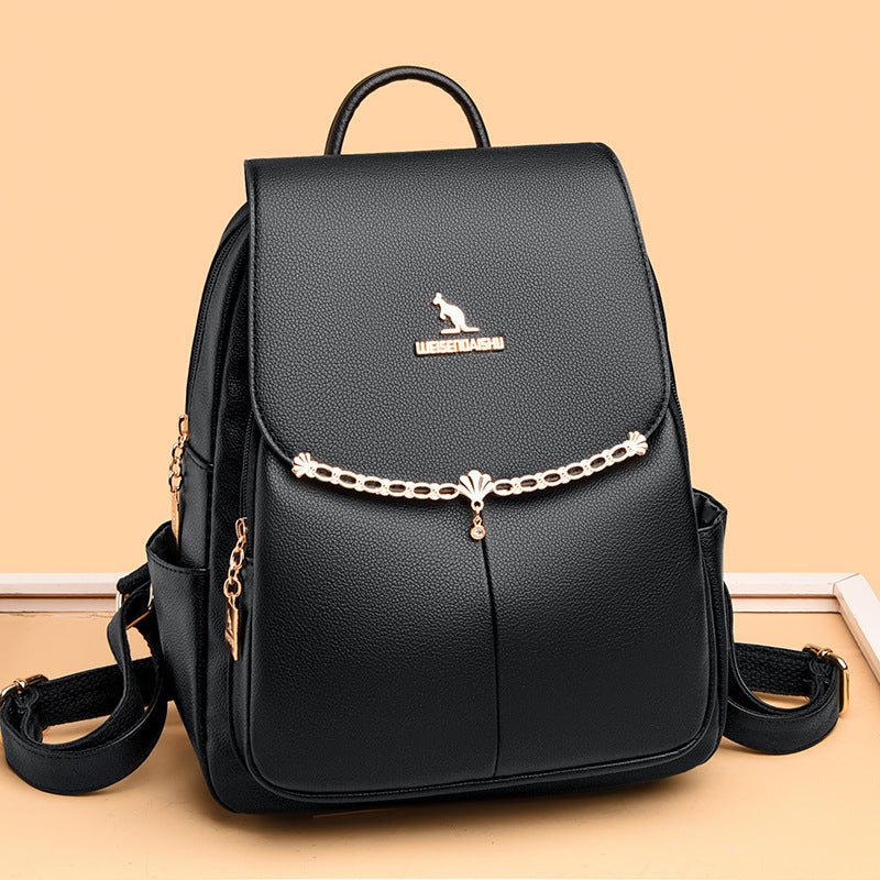 Lederrucksack für Damen, kurze Reise, einfacher, einfarbiger Tagesrucksack