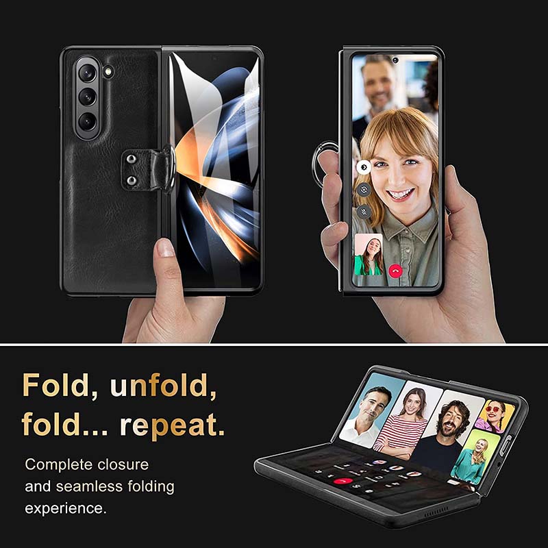 Anti-Drop-Telefonhülle aus Leder mit Ring von Samsung Fold Series