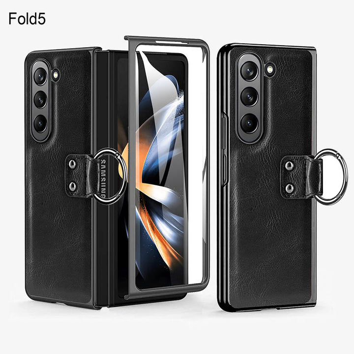 Anti-Drop-Telefonhülle aus Leder mit Ring von Samsung Fold Series