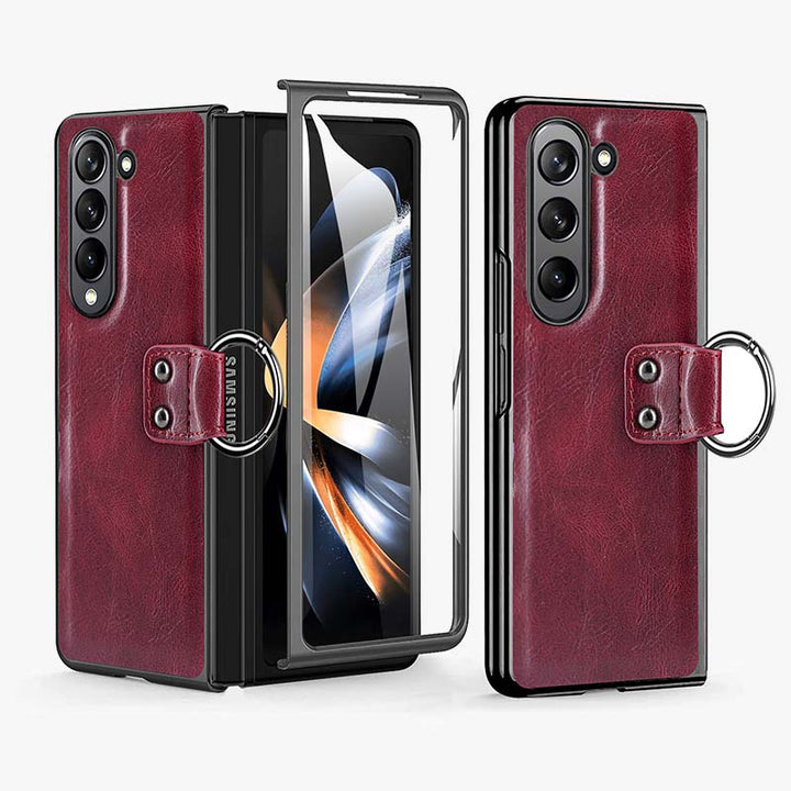 Anti-Drop-Telefonhülle aus Leder mit Ring von Samsung Fold Series