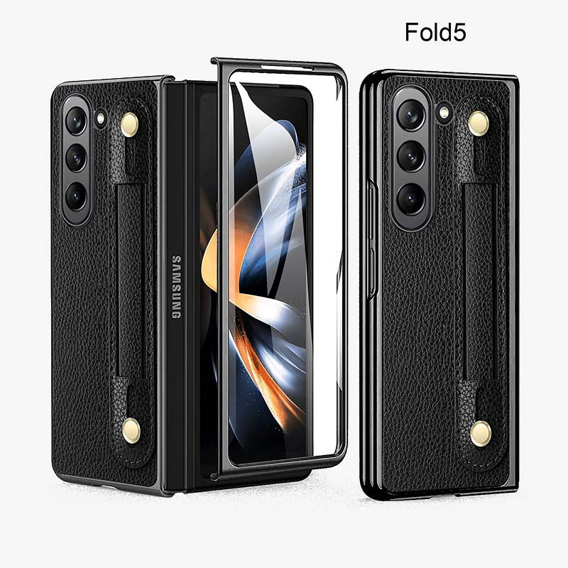 Samsung Fold - Faltbare Anti-Drop-Telefonhülle aus Leder mit Handschlaufe
