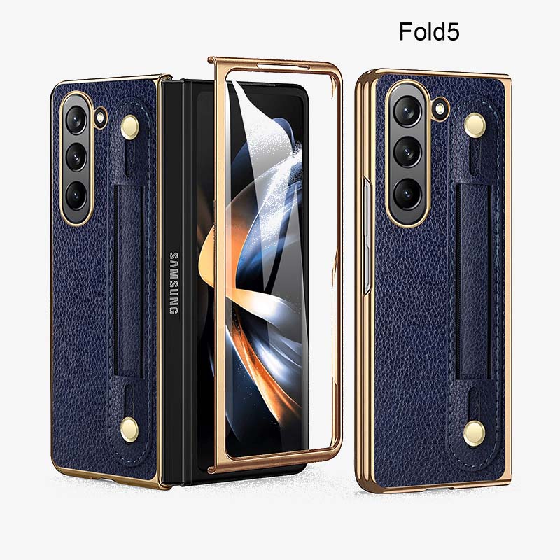 Samsung Fold - Faltbare Anti-Drop-Telefonhülle aus Leder mit Handschlaufe