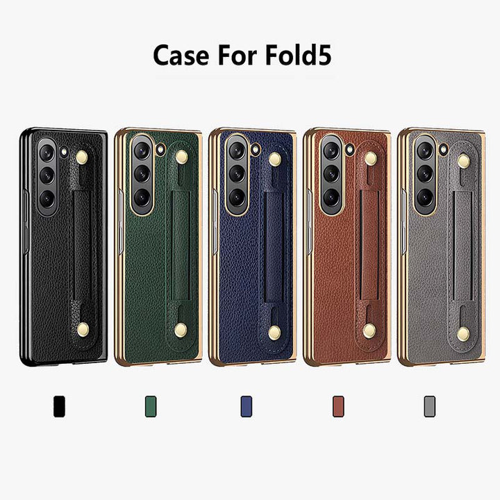 Samsung Fold - Faltbare Anti-Drop-Telefonhülle aus Leder mit Handschlaufe