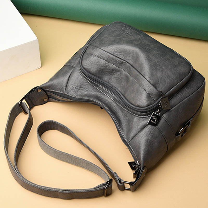 Umhängetasche mit zwei Fächern für Damen, schlichte, elegante Ledergeldbörse