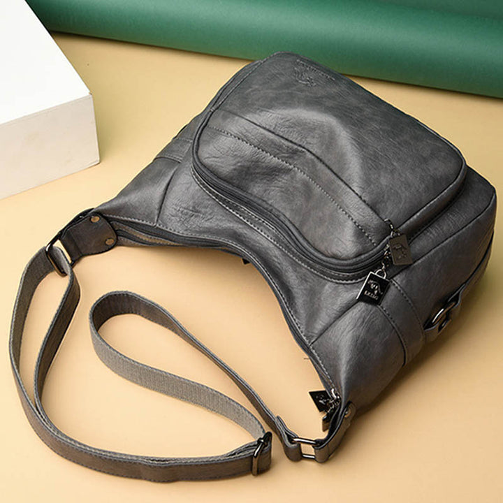 Umhängetasche mit zwei Fächern für Damen, schlichte, elegante Ledergeldbörse