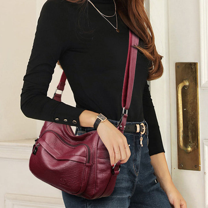 Umhängetasche mit zwei Fächern für Damen, schlichte, elegante Ledergeldbörse