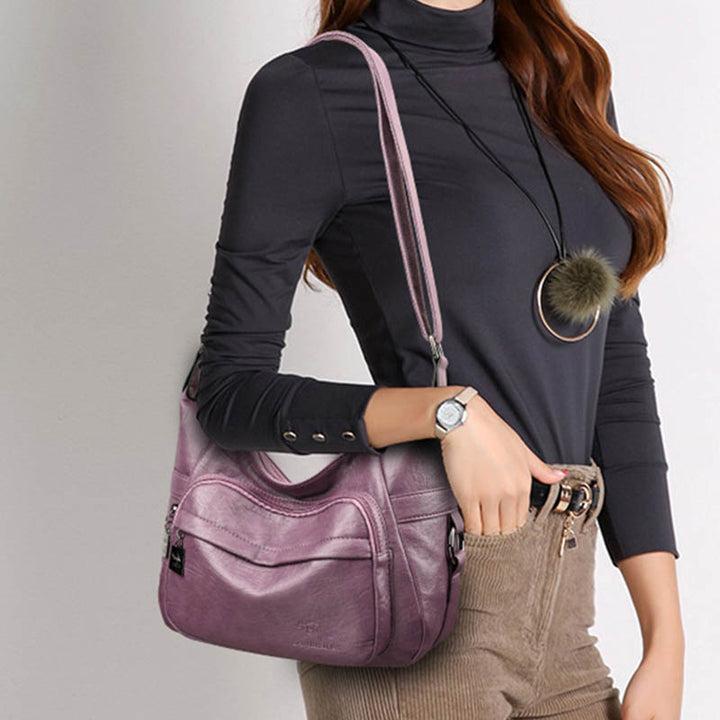 Umhängetasche mit zwei Fächern für Damen, schlichte, elegante Ledergeldbörse