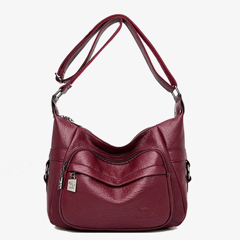 Umhängetasche mit zwei Fächern für Damen, schlichte, elegante Ledergeldbörse