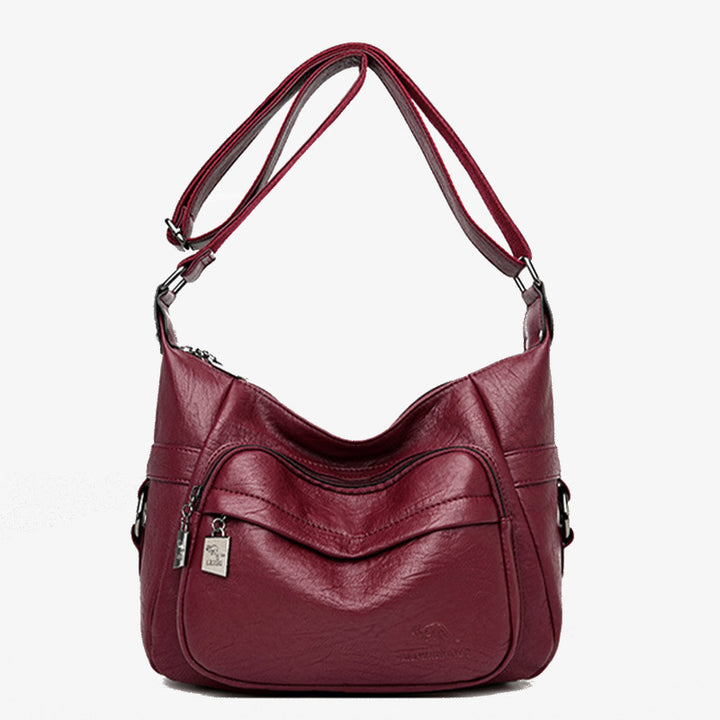 Umhängetasche mit zwei Fächern für Damen, schlichte, elegante Ledergeldbörse