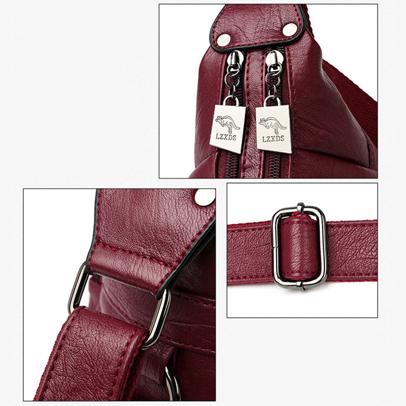 Umhängetasche mit zwei Fächern für Damen, schlichte, elegante Ledergeldbörse