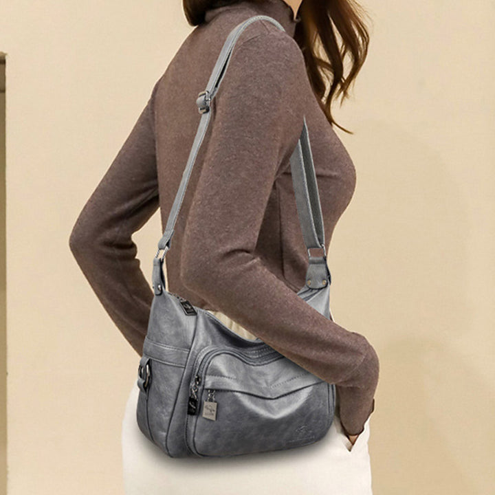 Umhängetasche mit zwei Fächern für Damen, schlichte, elegante Ledergeldbörse