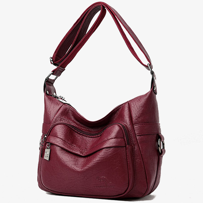 Umhängetasche mit zwei Fächern für Damen, schlichte, elegante Ledergeldbörse