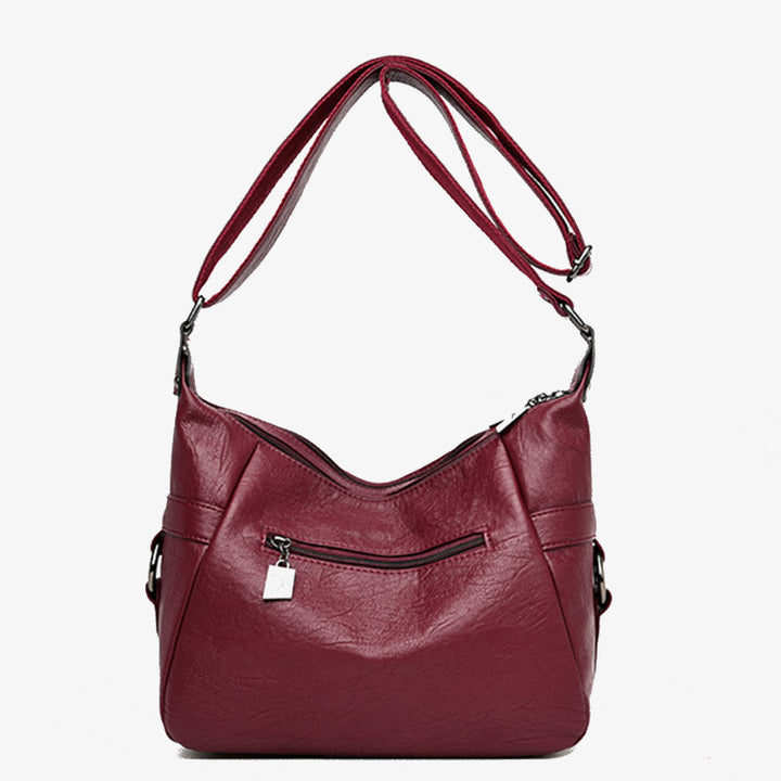Umhängetasche mit zwei Fächern für Damen, schlichte, elegante Ledergeldbörse