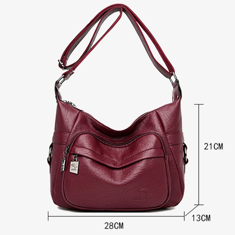 Umhängetasche mit zwei Fächern für Damen, schlichte, elegante Ledergeldbörse