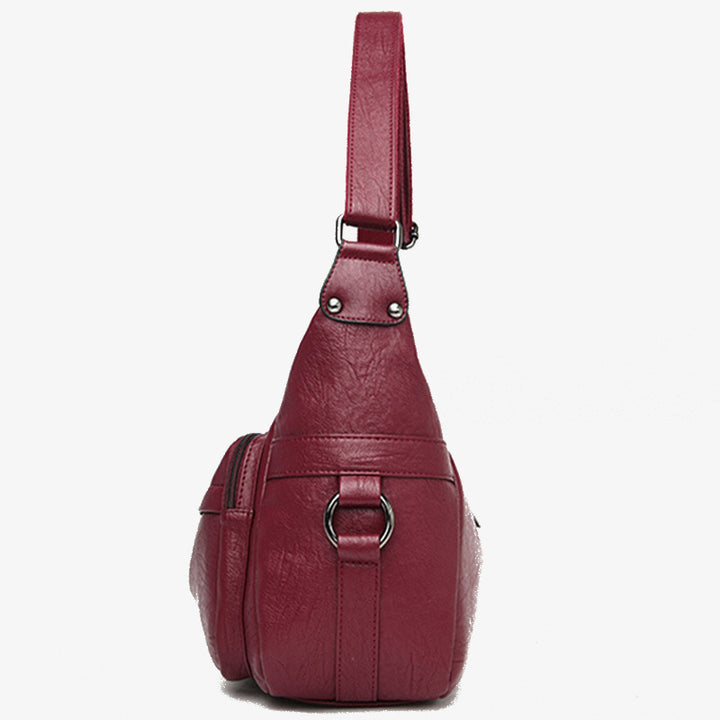 Umhängetasche mit zwei Fächern für Damen, schlichte, elegante Ledergeldbörse