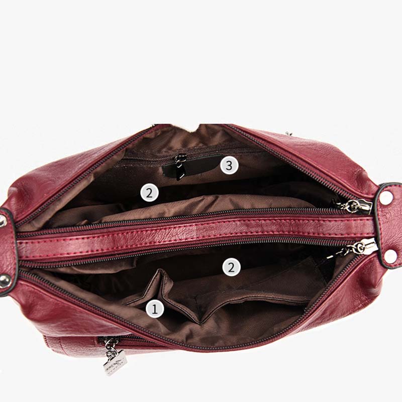 Umhängetasche mit zwei Fächern für Damen, schlichte, elegante Ledergeldbörse