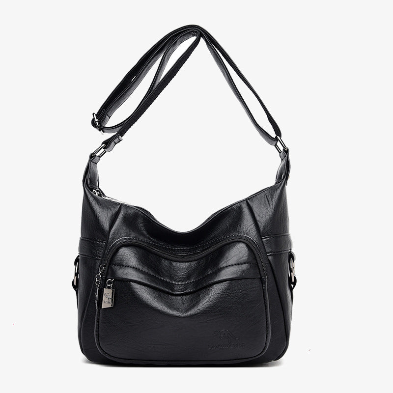 Umhängetasche mit zwei Fächern für Damen, schlichte, elegante Ledergeldbörse