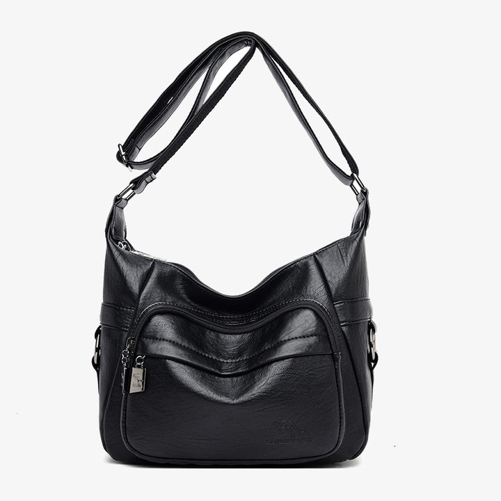 Umhängetasche mit zwei Fächern für Damen, schlichte, elegante Ledergeldbörse