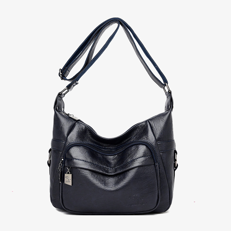 Umhängetasche mit zwei Fächern für Damen, schlichte, elegante Ledergeldbörse