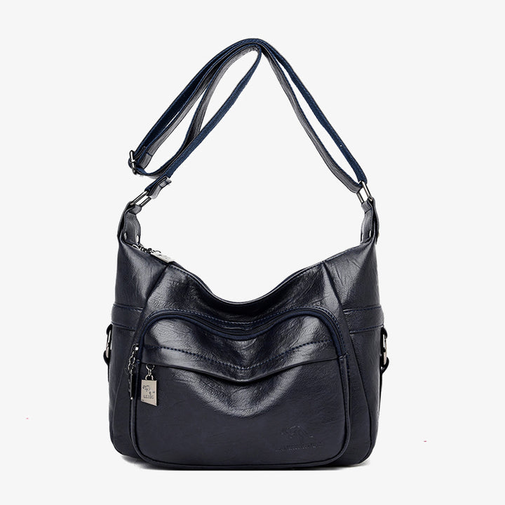 Umhängetasche mit zwei Fächern für Damen, schlichte, elegante Ledergeldbörse