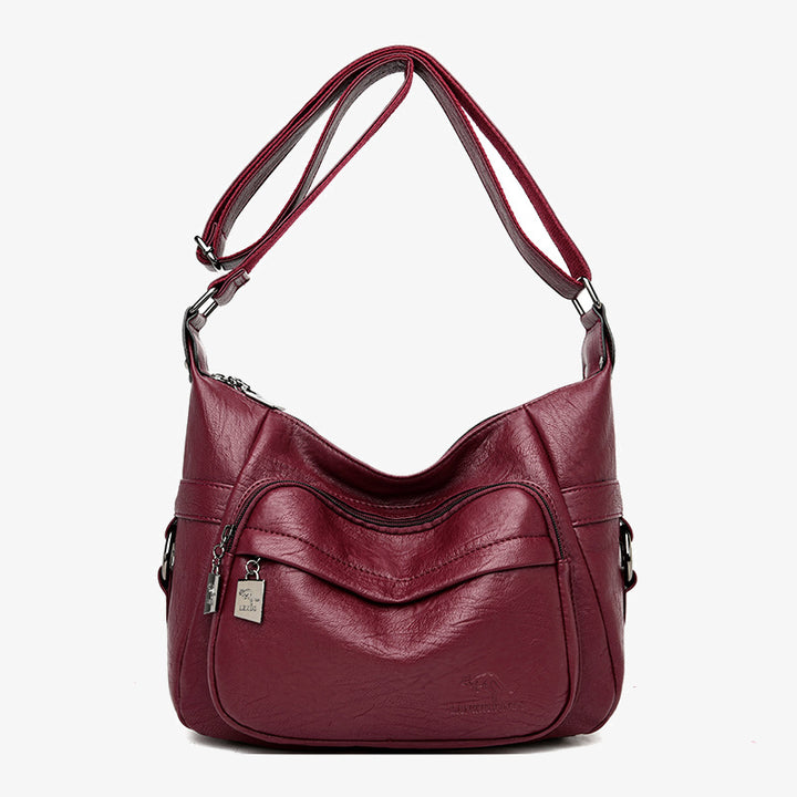 Umhängetasche mit zwei Fächern für Damen, schlichte, elegante Ledergeldbörse