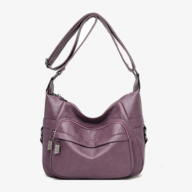 Umhängetasche mit zwei Fächern für Damen, schlichte, elegante Ledergeldbörse