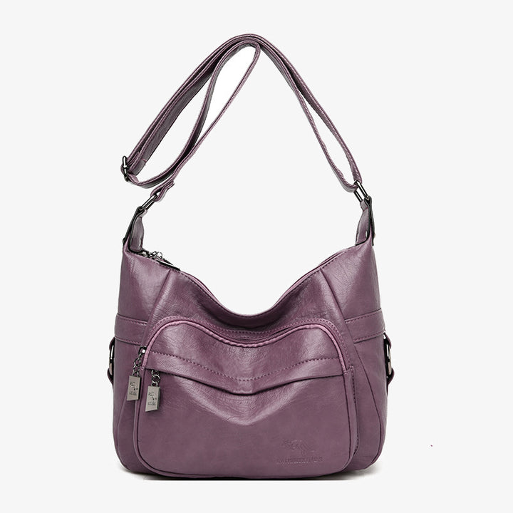 Umhängetasche mit zwei Fächern für Damen, schlichte, elegante Ledergeldbörse