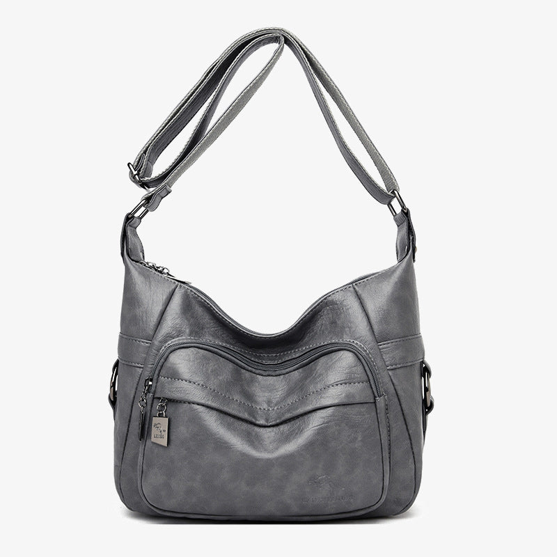 Umhängetasche mit zwei Fächern für Damen, schlichte, elegante Ledergeldbörse