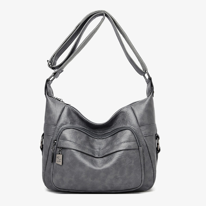 Umhängetasche mit zwei Fächern für Damen, schlichte, elegante Ledergeldbörse