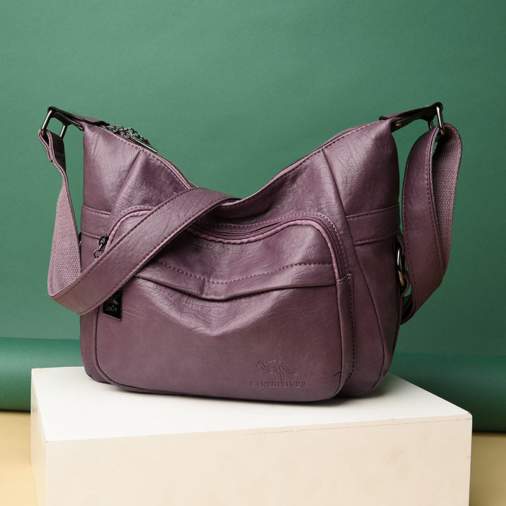 Umhängetasche mit zwei Fächern für Damen, schlichte, elegante Ledergeldbörse