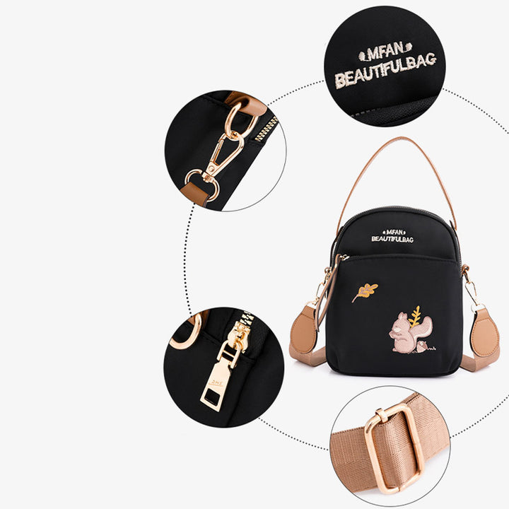 Oxford-Handytasche mit Eichhörnchen-Stickerei für Damen, leichte Umhängetasche