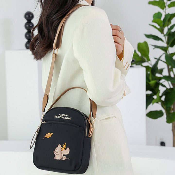 Oxford-Handytasche mit Eichhörnchen-Stickerei für Damen, leichte Umhängetasche