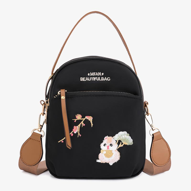 Oxford-Handytasche mit Eichhörnchen-Stickerei für Damen, leichte Umhängetasche