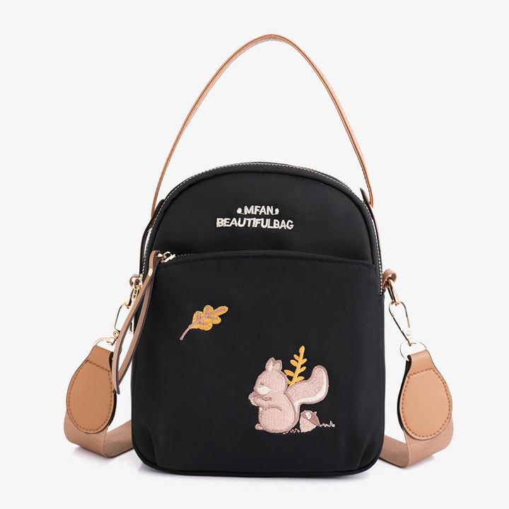 Oxford-Handytasche mit Eichhörnchen-Stickerei für Damen, leichte Umhängetasche