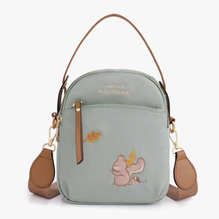 Oxford-Handytasche mit Eichhörnchen-Stickerei für Damen, leichte Umhängetasche