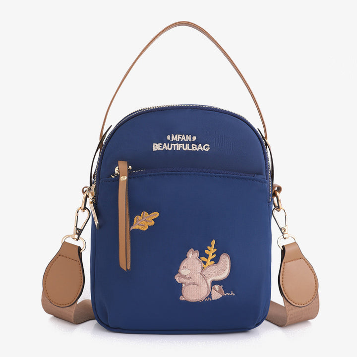 Oxford-Handytasche mit Eichhörnchen-Stickerei für Damen, leichte Umhängetasche
