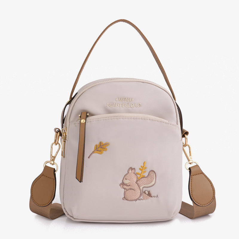 Oxford-Handytasche mit Eichhörnchen-Stickerei für Damen, leichte Umhängetasche