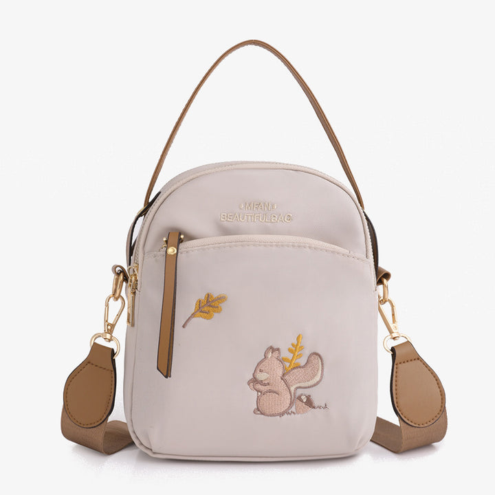 Oxford-Handytasche mit Eichhörnchen-Stickerei für Damen, leichte Umhängetasche