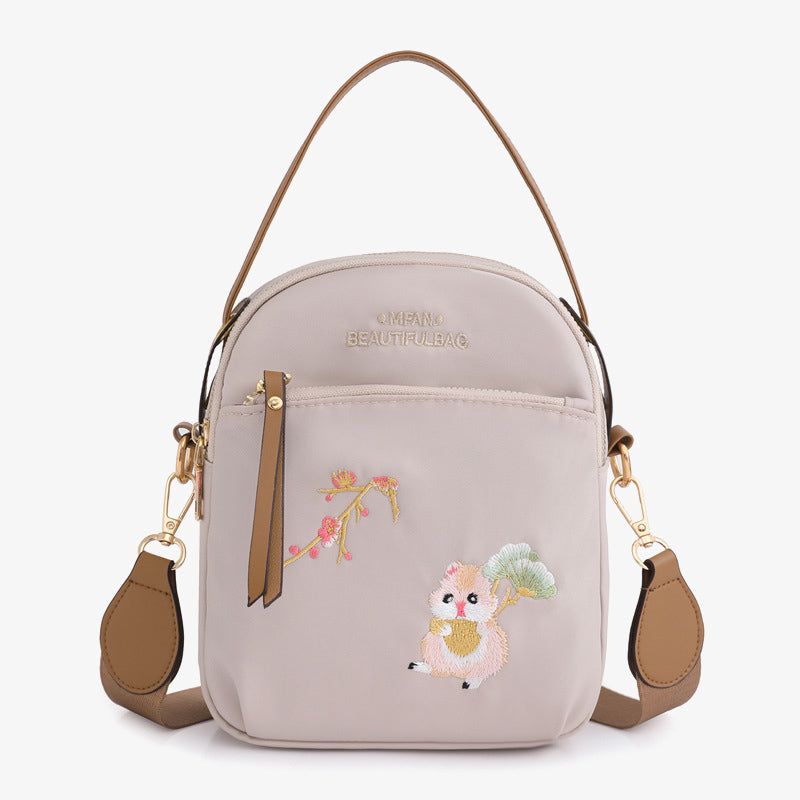 Oxford-Handytasche mit Eichhörnchen-Stickerei für Damen, leichte Umhängetasche