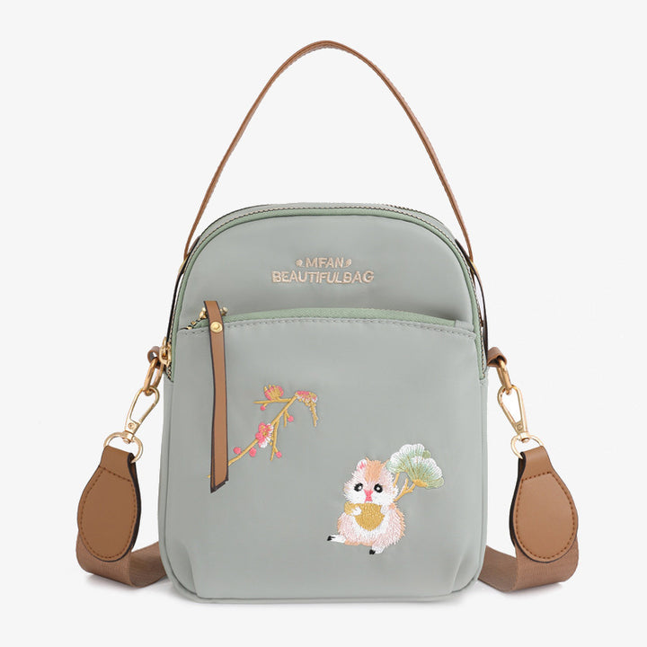 Oxford-Handytasche mit Eichhörnchen-Stickerei für Damen, leichte Umhängetasche