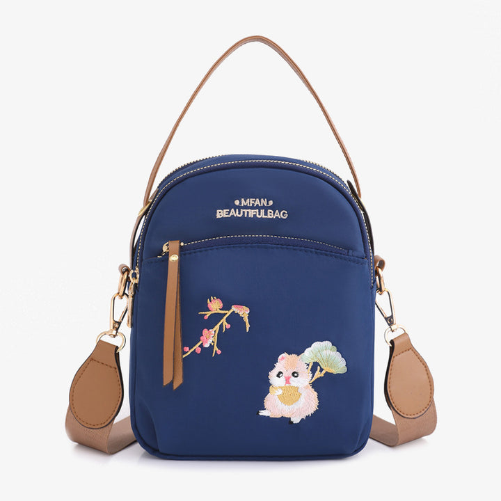 Oxford-Handytasche mit Eichhörnchen-Stickerei für Damen, leichte Umhängetasche