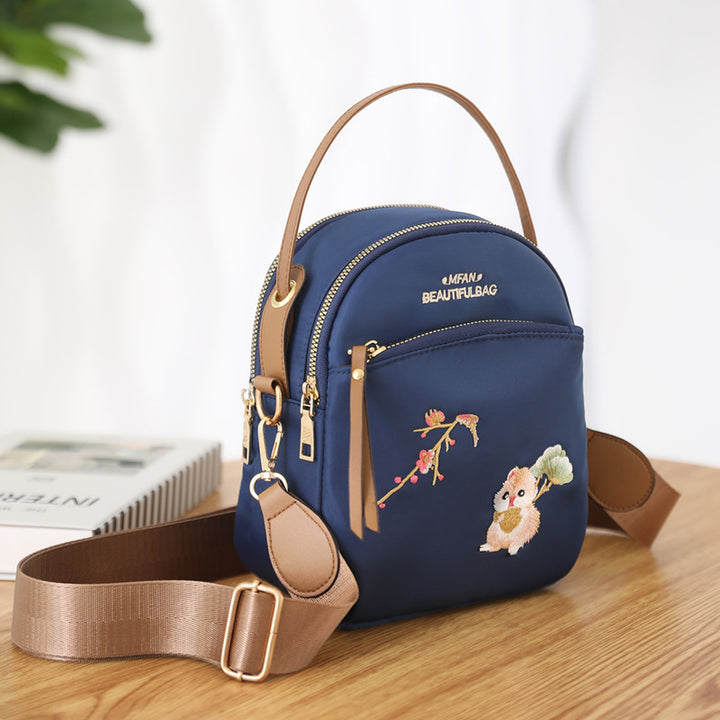 Oxford-Handytasche mit Eichhörnchen-Stickerei für Damen, leichte Umhängetasche